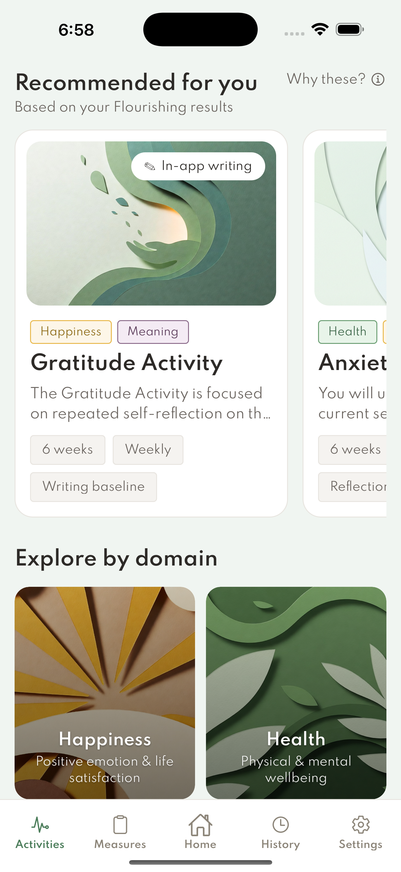 Recommended exercises based on your Flourishing Measure results